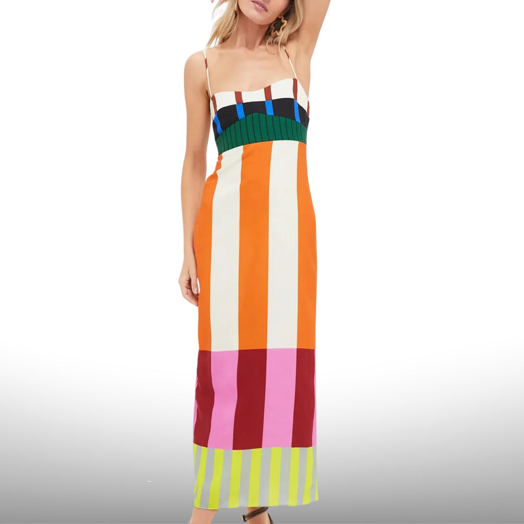Color Block Stripe Spaghetti Maxi Dress