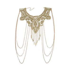 Women Vintage Exaggerated Hollow Out Lace Rhinestone Tassels Necklace  Material: Lace Extension Chain: Below 10Cm Chain Style: Snake Chain KMT1035DC115