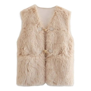 Women Winter Faux Fur Plush Vest Coat