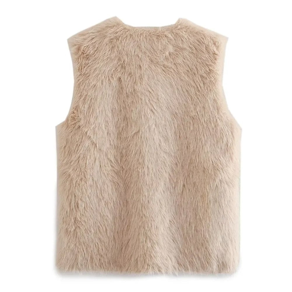 Women Winter Faux Fur Plush Vest Coat