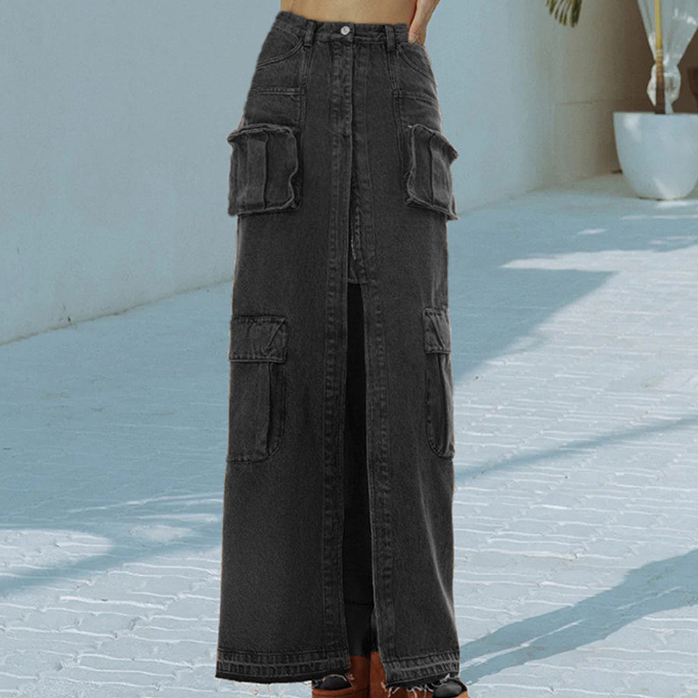The Split Pocket Denim Skirt